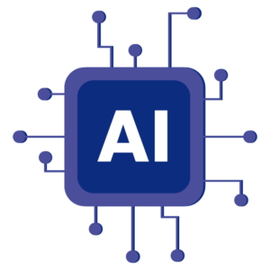 illustration av ett blått chip med AI skrivet i mitten