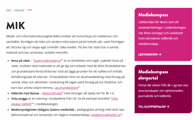 Bild av webbsidan MIK-